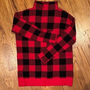 LOFT Red and Black Buffalo Plaid Turtleneck Sweater